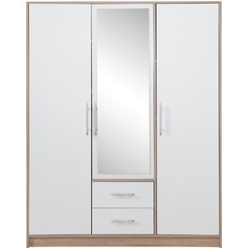 Šatníková skriňa Smart 2Z biela/dub sonoma so zrkadlom 150x190x56