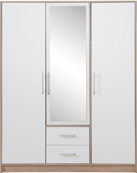 Šatníková skriňa Smart 2Z biela/dub sonoma so zrkadlom 150x190x56