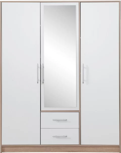 Šatníková skriňa Smart 2Z biela/dub sonoma so zrkadlom 150x190x56