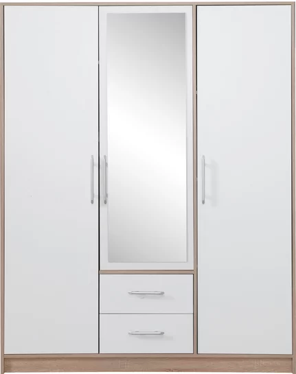 Šatníková skriňa Smart 2Z biela/dub sonoma so zrkadlom 150x190x56