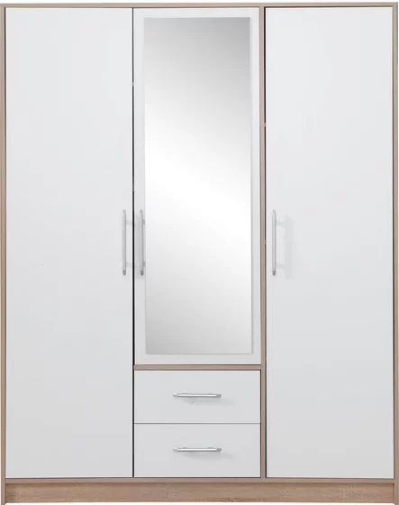 Šatníková skriňa Smart 2Z biela/dub sonoma so zrkadlom 150x190x56