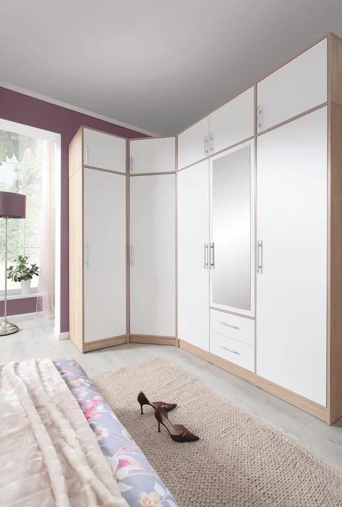 Šatníková skriňa Smart 2Z biela/dub sonoma so zrkadlom 150x190x56