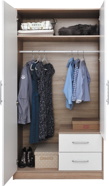 Šatníková skriňa Smart 3Z biela/dub sonoma so zrkadlom 100x190x56