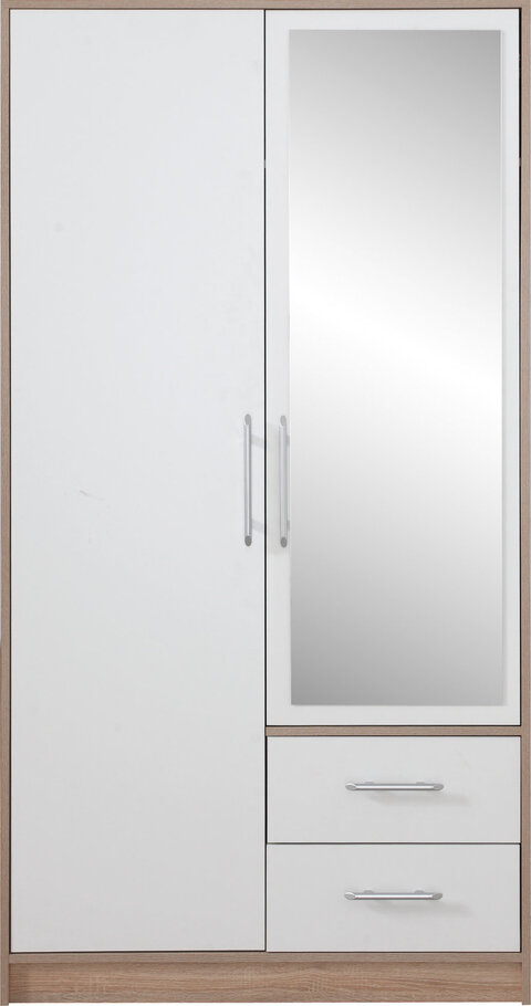 Šatníková skriňa Smart 3Z biela/dub sonoma so zrkadlom 100x190x56