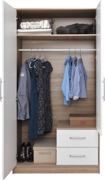 Šatníková skriňa Smart 3Z biela/dub sonoma so zrkadlom 100x190x56