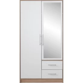 Šatníková skriňa Smart 3Z biela/dub sonoma so zrkadlom 100x190x56