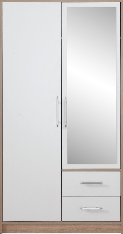 Šatníková skriňa Smart 3Z biela/dub sonoma so zrkadlom 100x190x56