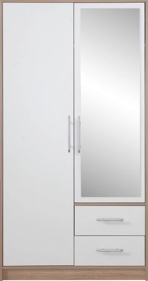 Šatníková skriňa Smart 3Z biela/dub sonoma so zrkadlom 100x190x56