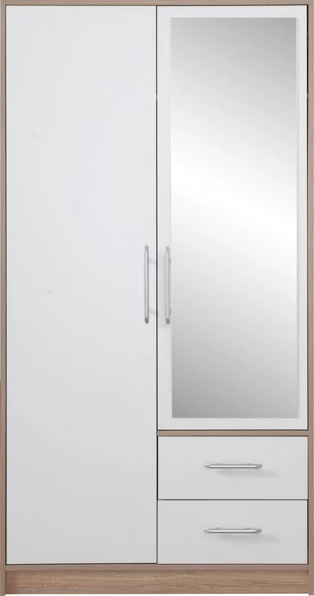 Šatníková skriňa Smart 3Z biela/dub sonoma so zrkadlom 100x190x56