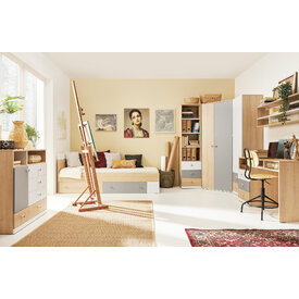 Skriňa PX04 L/P dub sušienkový/biela/sivá 45x40x190