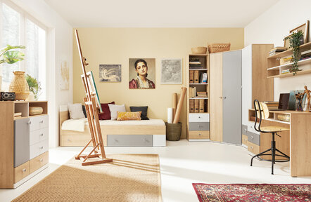 Skriňa PX04 L/P dub sušienkový/biela/sivá 45x40x190