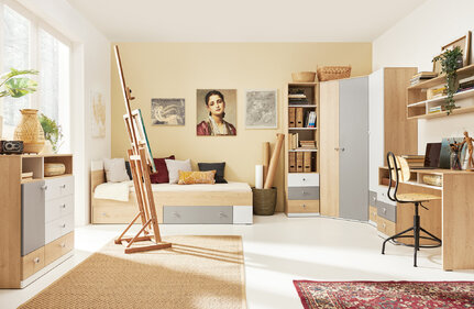 Skriňa PX04 L/P dub sušienkový/biela/sivá 45x40x190