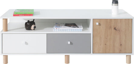 TV stolík FR08 biela/dub artisan/šedá 140x50x50