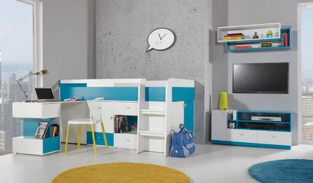 TV stolík MB12 biela/tyrkys 120x50x55