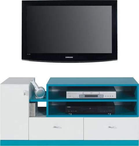 TV stolík MB12 biela/tyrkys 120x50x55