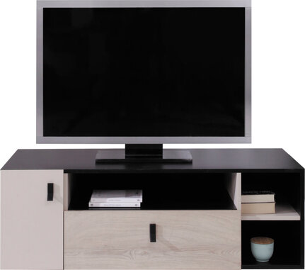 TV stolík PL10 čierna/dub/béžová 120x50x40