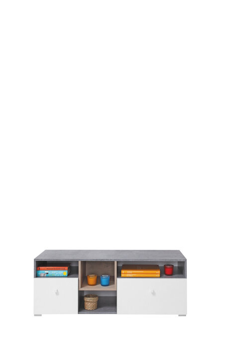 TV stolík Sigma 9 betón/biela/dub 120x45x45